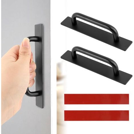 Poignée autocollante en 2 pièces - Poignée de meuble - Poignée de porte coulissante - Noire