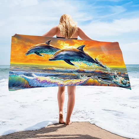 Mikrofaser-Strandtuch-Set, extra groß, schnelltrocknend, weich, sandabweisend, 76 x 152 cm, für Kinder, Damen und Herren, Pool, Schwimmen, Strand, unverzichtbares Zubehör (Delfin)