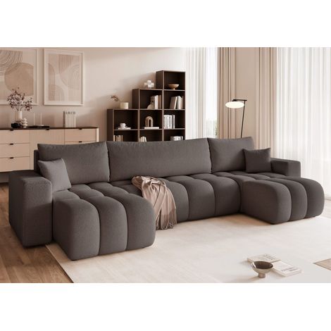 Wohnlandschaft Sofa mit Schlaffunktion ANABEL in Stoff Centaur Dunkelgrau