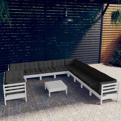 12-tlg. Garten-Lounge-Set mit Kissen Weiß Massivholz Kiefer vidaXL (1/5)