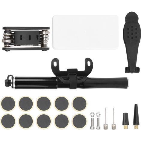 Kit de réparation portable pour VTT, comprenant un gonfleur de pneus et une clé. (1/5)