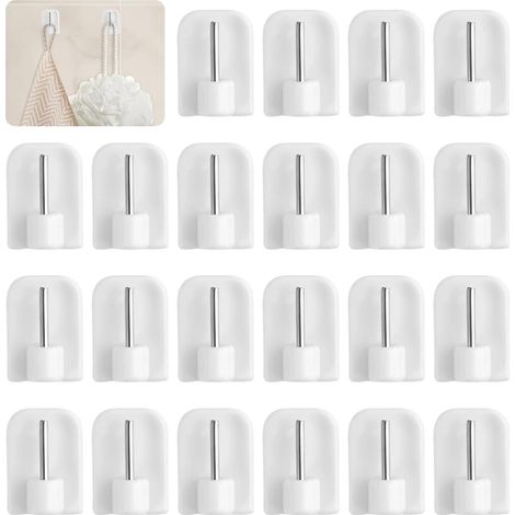 50 crochets de rideaux auto-adhésifs, 24 x 17 mm, en plastique, sans perçage, durables et solides, pour la maison, pour tringles à rideaux, salle de bain, cuisine, chambre, bureau (blanc)