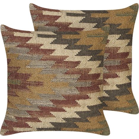 Dekokissen 2er Set DEEPOR Jute 45 x 45 cm Bunt Orientalisches Muster