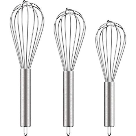 3-Piece Stainless Steel Whisk Set (8" + 10" + 12"), Wisk Kitchen Tool Metal Whisks for Cooking, Mixing, Whisking, Beating, Stirring (1/5)