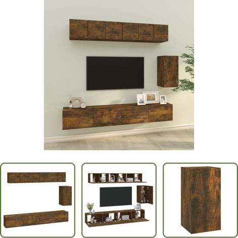 Meuble tv chêne fumé - Ensemble de meubles TV 6 pcs Chêne fumé Bois d'ingénierie (1/5)