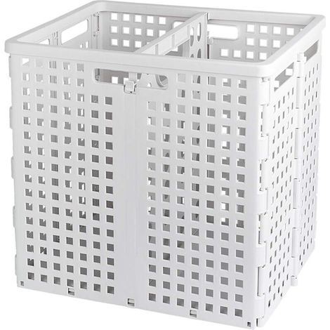 Panier à Linge Pliable avec Poignées, avec 2 Compartiments, Stable et Empilable, pour Rangement Vêtements et Jouets, 50L, Blanc- (1/5)