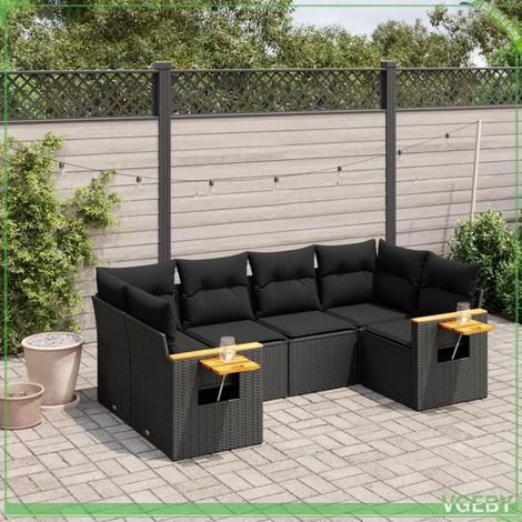 Salon de jardin - FAF7291712422768 - 6 places - Résine tressée noire - Rangement sous assise (1/3)