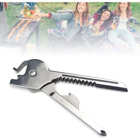 Pince à ressort multifonctionnelle, portable, pliable, en acier inoxydable, 6 en 1, pour activités de plein air et maison. (1/5)