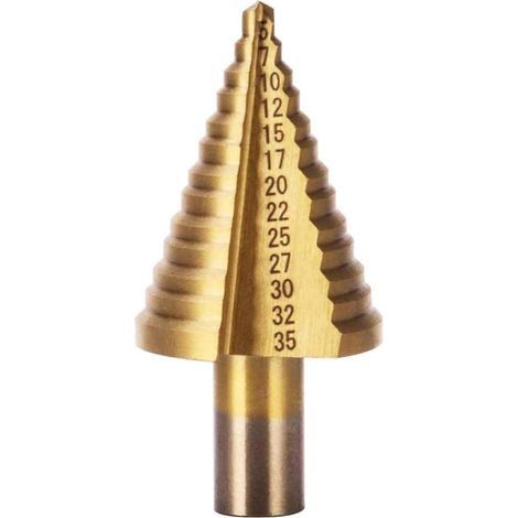 Broca escalonada HSS AIDUCHO, fresa (5 mm-35 mm), triangular cónica de titanio con revestimiento de titanio, para taladrar en acero, latón, madera y plástico. (1/5)