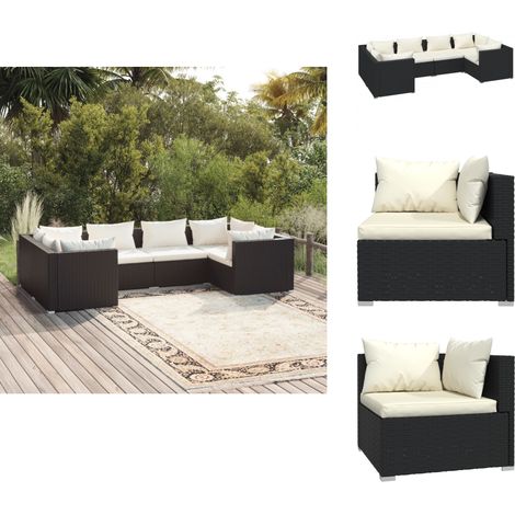 6-tlg. Garten-Lounge-Set mit Kissen Poly Rattan Schwarz - Gartengeräte - Lounge Set - Gartenmöbel - Outdoor Möbel - Rattan Gartenmöbel (1/5)