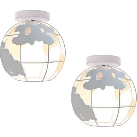 U-Do 2Pcs Plafonnier Industriel Créatif E27 20CM Vintage Lampe de Plafonde Cage en Fer Blanc (1/4)