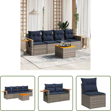 vidaXL Rattanmöbel - 5-tlg. Garten-Sofagarnitur mit Kissen Grau Poly Rattan (1/5)