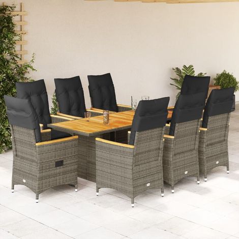 Teenpull – 9-tlg. Garten-Essgruppe mit Kissen Grau Poly Rattan (1/5)