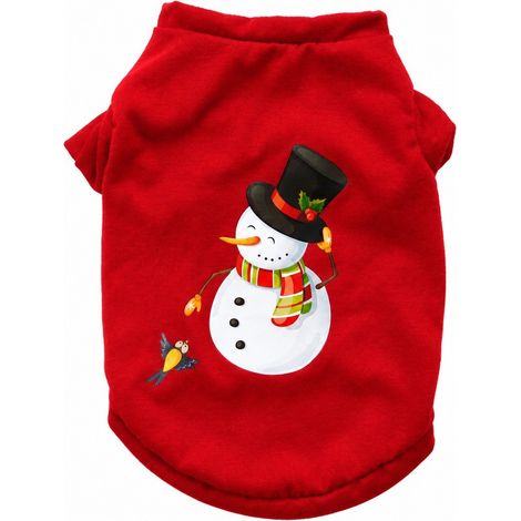 T-shirt de Noël pour chien, vêtements de fête pour animaux de compagnie (Bichon, Poméranien, etc.), tailles XS à L, rouge, bonhomme de neige. (1/5)
