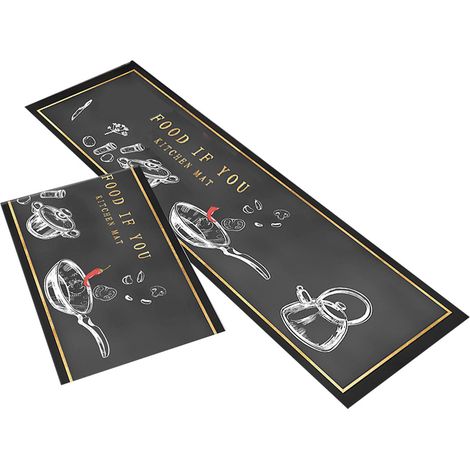 Lot de 2 Tapis de cuisine, fibre de polyester, envers antidérapant, lavables en machine, pour cuisine salle à manger entrée (1/5)