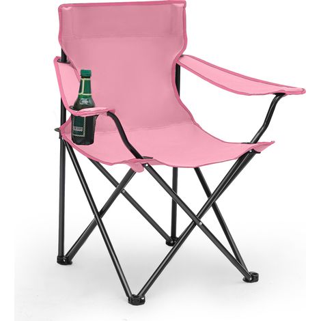 SUNULA Chaise de camping pliante 100 kg avec porte-gobelet et sac de transport – Rose (1/5)