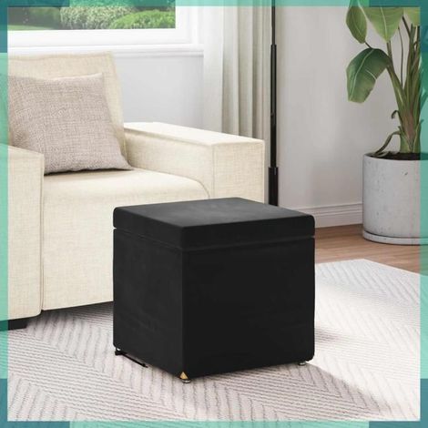 Tabouret - Velours et Bois Composite - Noir - 41 x 41 x 40 cm - Carré (1/5)