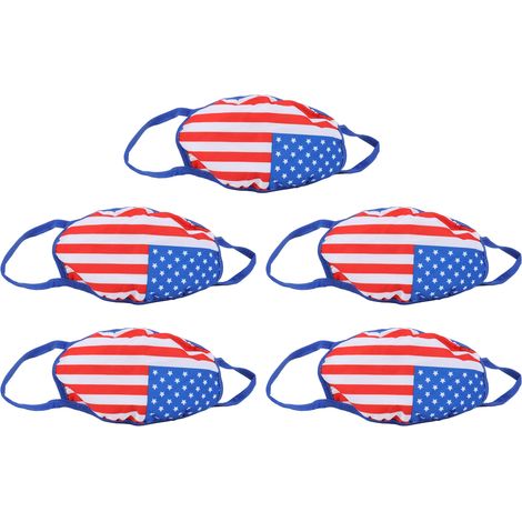 Packung mit 5 waschbaren Gesichtsmasken aus Baumwolle mit amerikanischem Flaggenmuster für Erwachsene (1/5)