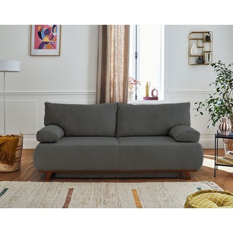 Cristal - 3-sitzer sofa - schlaffunktion und bettkasten - aus cordsamt - dunkelgrau (1/5)