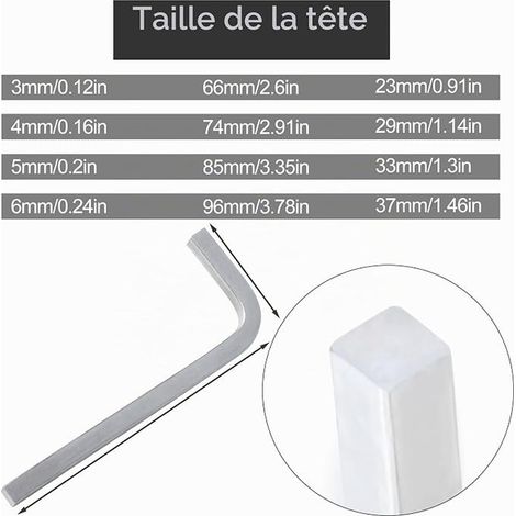 Set di chiavi a testa quadrata, 3 mm 4 mm 5 mm 6 mm, chiave a forma di L (1/4)