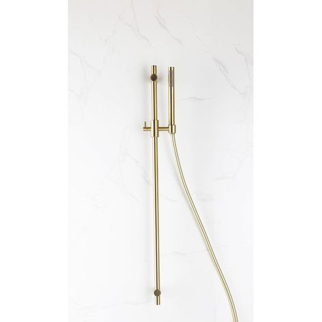 FugaFlow Eccelente Sobrado Ensemble de douche barre curseur avec douchette stick, flexible lisse et robinet de douche Laiton brossé PVD (1/4)