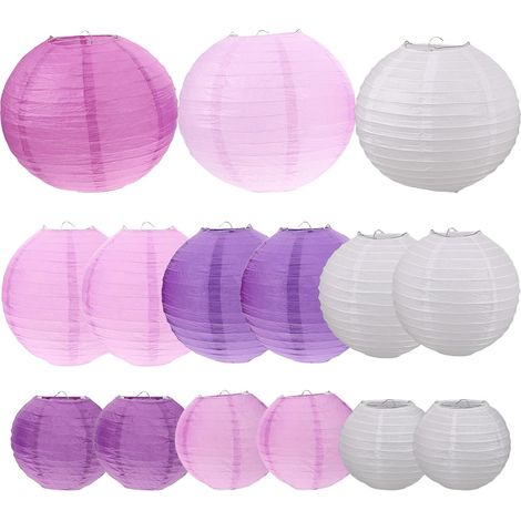 15 lanternes rondes en papier violet fabriquées à la main (1/5)