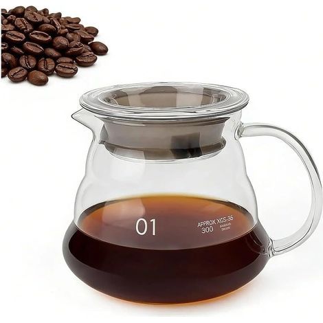 1 Karaffe, Borosilikatglas, 360 ml, hitzebeständig, tropffreier Ausguss, für Kaffee und Tee (1/5)