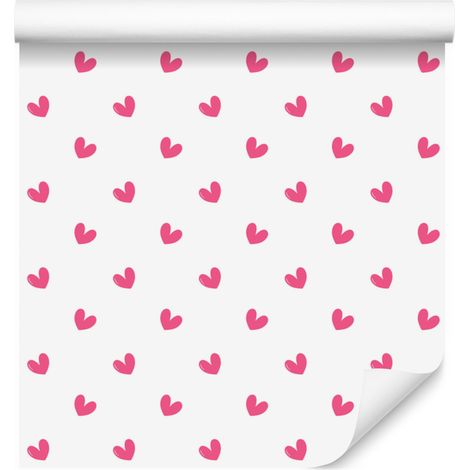 Papier peint à motifs cœurs blanc, rose poudré et rose 50x1000 cm (1/5)