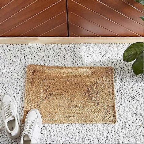 Tapis de bain réversible antidérapant AIESY en jute tissé à la main - 40 x 60 cm - Beige clair (1/4)