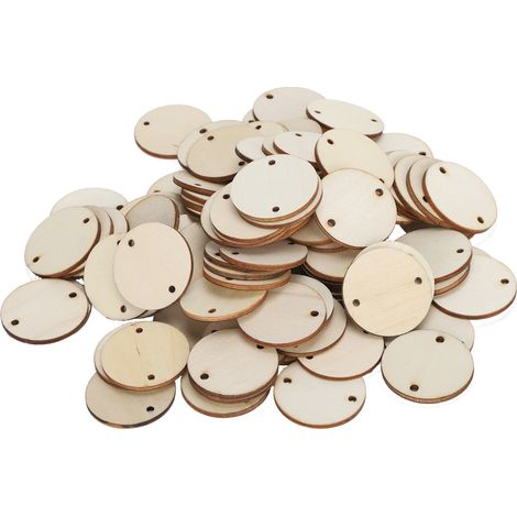 100Pcs Wood Chips DIY Round Blank Pendants Home Decoration HandMade Accessories (1/5)