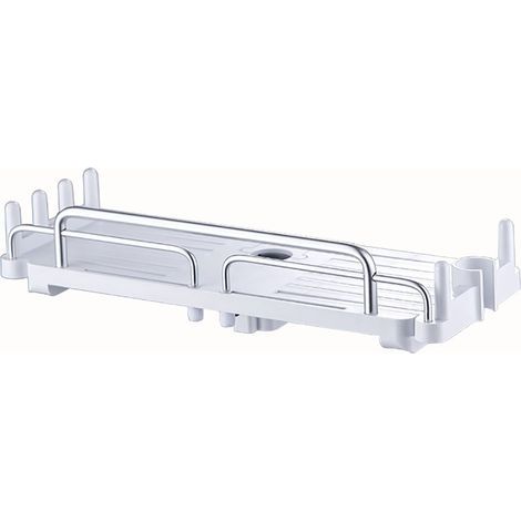 Étagère de douche télescopique sans perçage, largeur réglable 32 à 48 cm, coloris blanc (1/5)