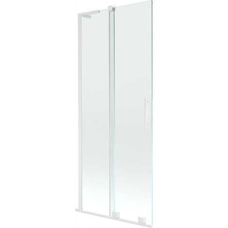 Mexen Velar L Duschabtrennung für Badewanne 2-flügelig schiebbar 85 x 150 cm, transparent, weiß - 896-085-003-01-20