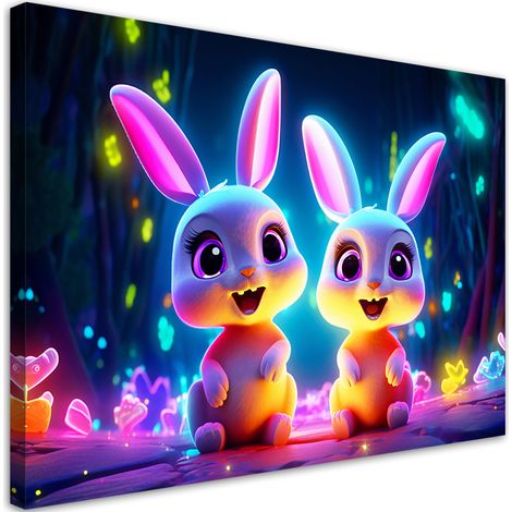 Canvas print, Colorful bunnies neon - 100x70 (1/4)