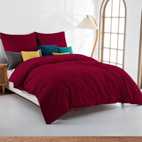 Bettwäsche Mikrofaser Bettbezug 140 x 200cm 80 x 80cm 07 Rot (1/5)