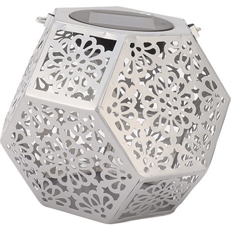Lanterne Solaire LED, Beau Motif Creux Suspendu Lanterne Solaire Argent Polygone Respectueux de l'environnement pour Jardin (1/5)