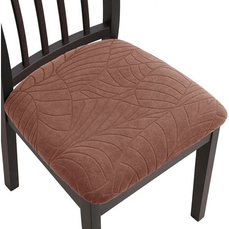 Housse de chaise extensible imperméable en jacquard, amovible et lavable, 4 pièces, marron, idéale pour salle à manger, hôtel, bureau ou cuisine. (1/5)