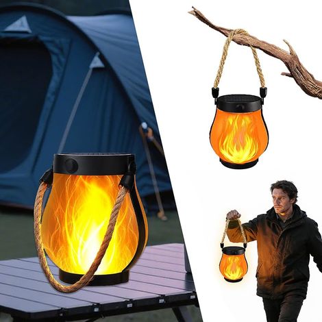 Solarbetriebene Flammenlampe, 2-in-1 wiederaufladbare solarbetriebene Laterne für den Außenbereich, 1500 mAh, solarbetriebene tanzende Laterne für den Außenbereich, für Innen- und Außengarten, Weihnac (1/5)