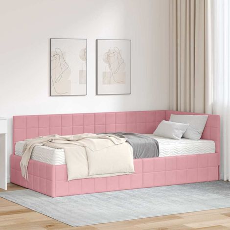 vidaXL Cadre de lit d'angle avec matelas 2 pc Rose 90 x 190 cm Velours (1/5)