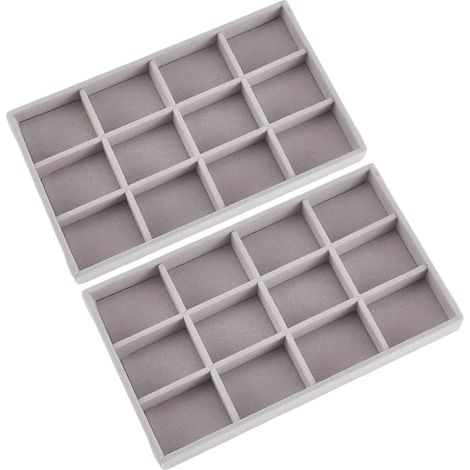 2 Plateau à Bijoux en Velours de 12x21cm Empilable Organiseur de Bijoux Séparateur Amovible 12 Compartiments Gris pour Ranger Colliers Commode Tiroir Présentoir pour Boucles d'oreilles (1/4)