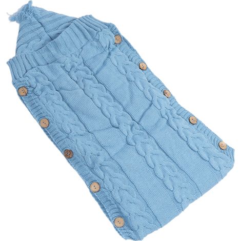 Couverture d'emmaillotage pour nouveau-né, douce et tricotée, idéale pour la maison et l'extérieur, bleu clair (1/5)