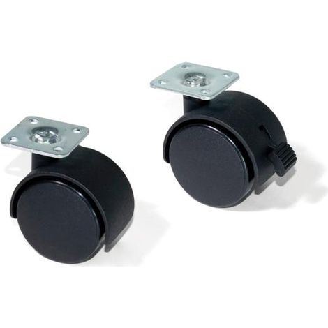 Ruedas negras con pletina - 40mm / 54mm / 30Kg / Sin freno