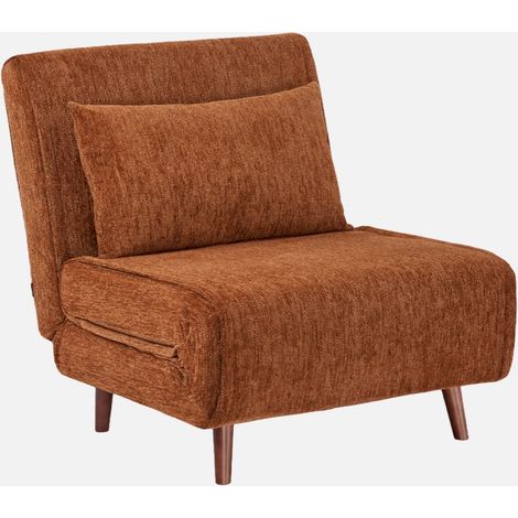 Sillón cama convertible de chenilla con patas de madera