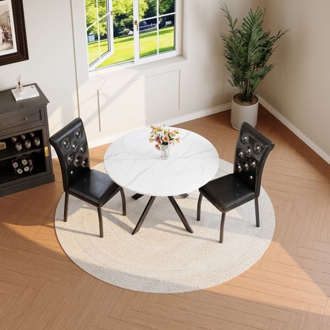 MEUBLIV Ensemble table de salle à manger ronde effet marbre noir avec 2 chaises (1/5)