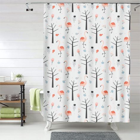 Rideau de douche flamant rose décor salle de bain, tissu imperméable, 90x180 cm (1/5)