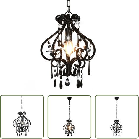 The Living Store Plafonnier avec perles Noir Rond E14 - Luminaire Suspendu - Lampadaire - Plafond - Décoration Intérieure - Luminaire Moderne (1/5)