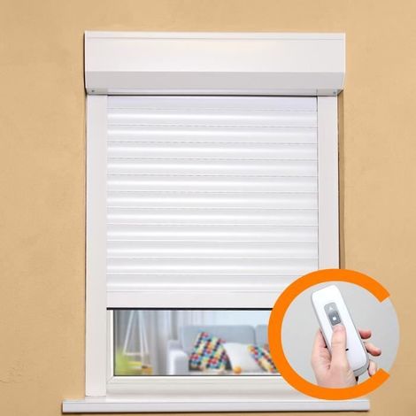 Rollladen H155 x L120 cm PVC in Breite und Höhe zuschneidbar - Elektrische Funkbedienung - Farbton Weiß -