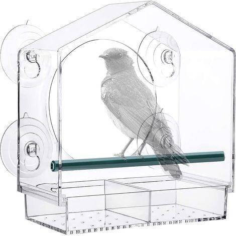 Mangeoires à fenêtre Acrylique Transparent, Bird Feeder Mangeoire à Oiseaux Sauvages avec Porte-graines et 4 Ventouses Puissantes, 21cmX20cmX10cm (1/5)