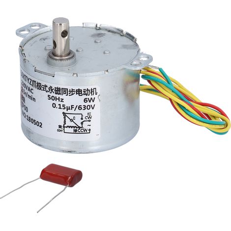 Moteur à engrenages synchrone basse vitesse pour machines électriques avec condensateur, 220 V CA, 6 W, 2,5 tr/min (1/5)