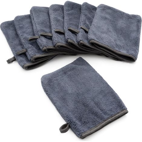 Lot de 8 gants de toilette en microfibre moelleuse 16 x 21 cm - Gris (1/5)