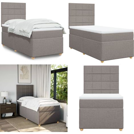 Sommier à lattes de lit avec matelas Taupe 90x190 cm Tissu - Lit Double - Lit Tapissier - Literie - Matelas À Ressorts Ensachés - Tête De Lit Réglable - Home & Living
